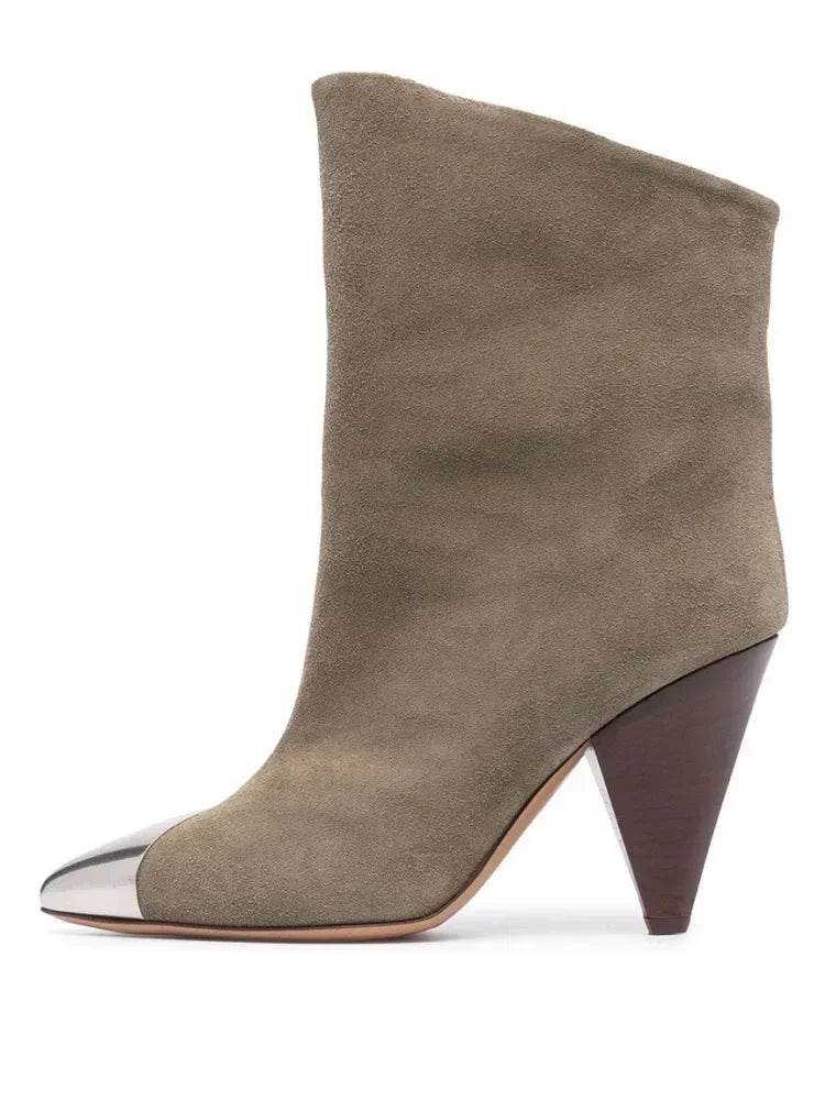 2026 European and American New Pointed Women's Short Boots with Conical High Heels Fashion 34-45 Size Large Women's Long Boots