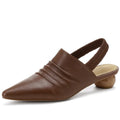 New Women Handmade Genuine Leather Wedges Shoes Female Slippers Pointed Toe Ladies Heeled Slides Slippers Sandals