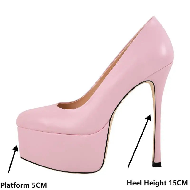 Women  Pointed Toe Pink Platform Pumps High Heeled Big Size Slip On Women Stiletto Pumps