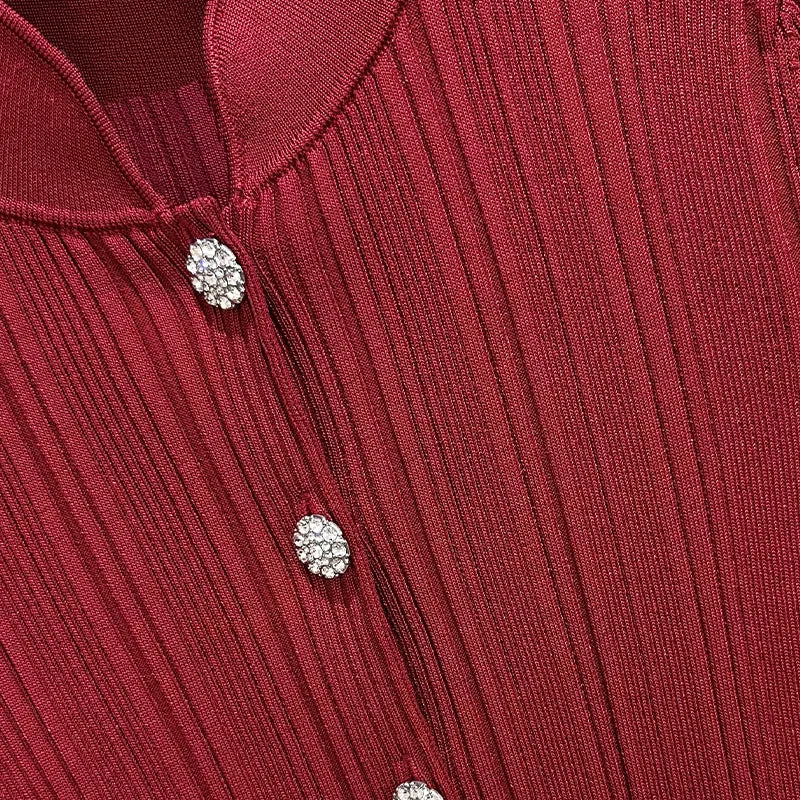 Red Stand Collar Women's Stretch Sweater Top Long