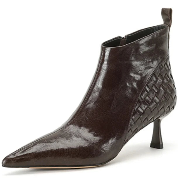 Women's Handmade genuine leather thin high heel pointed toe zip short booties British Style ankle boots