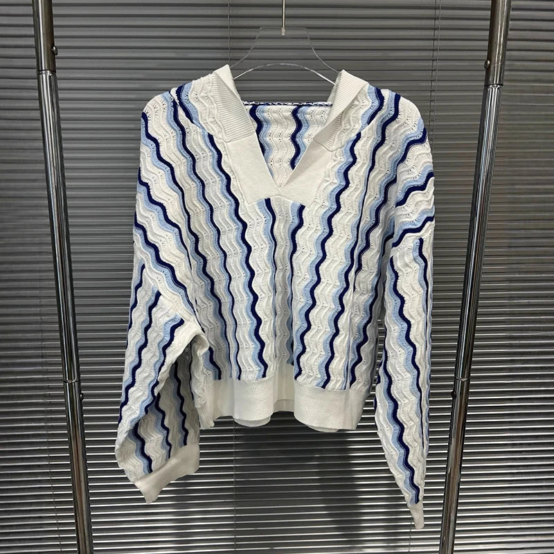 2026 Autumn New Fashion Elegant Women's Two-pieces Set Versatile Long Sleeve Knitted Top Striped Shorts Female 11A05644