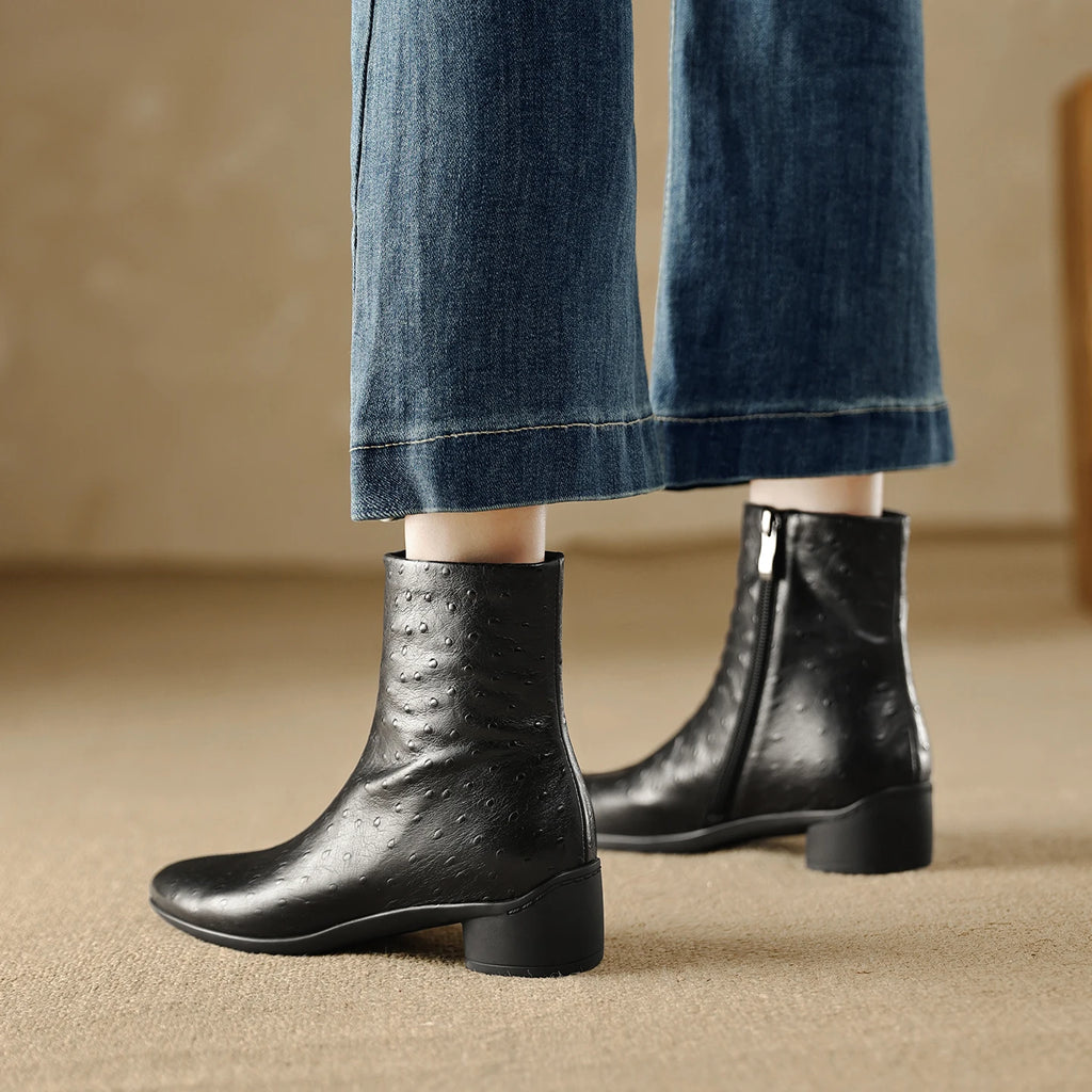 Women Handmade Genuine Leather Soft and comfortable Western Boots Square Toe Chunky Heel Retro Ankle Boots 34-40