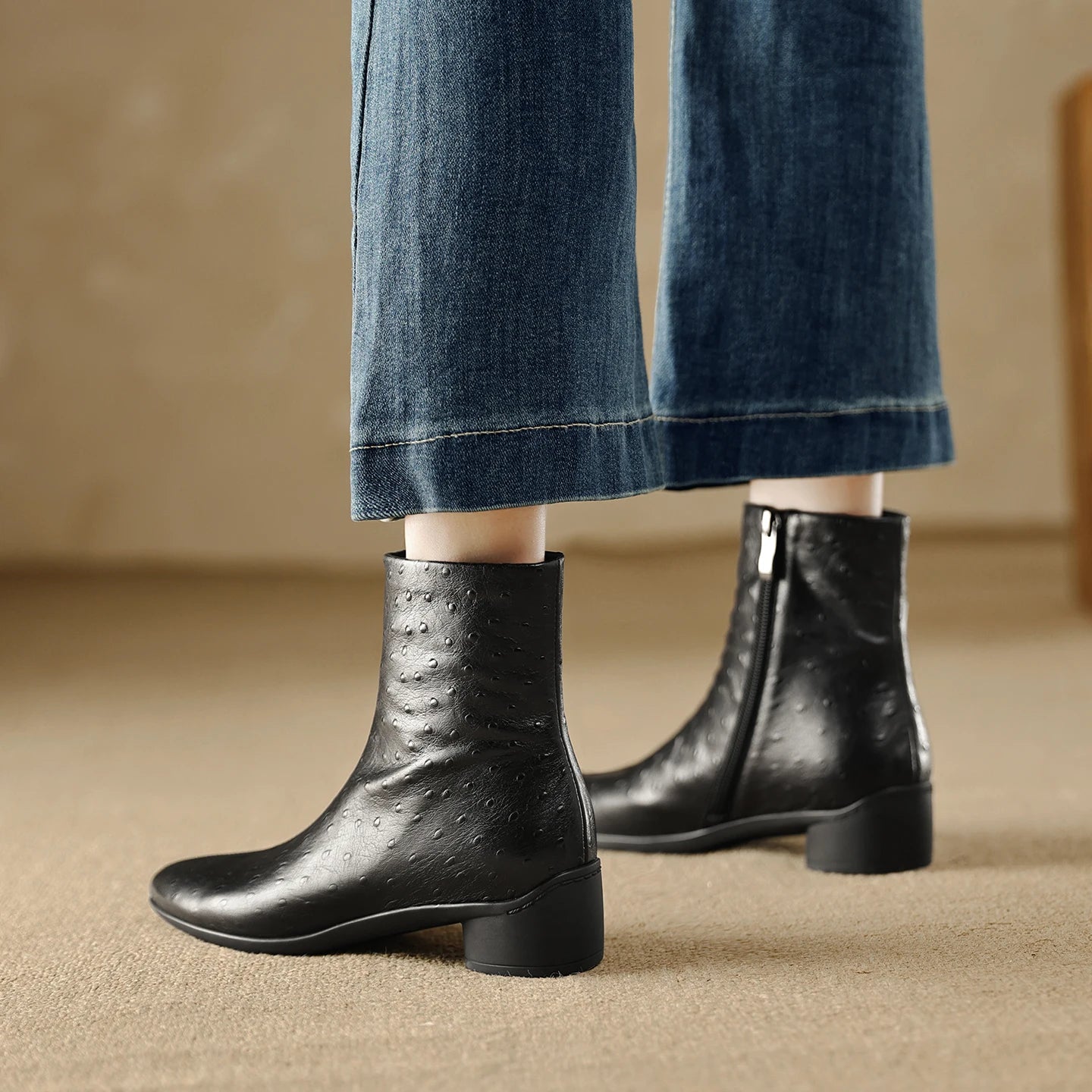 Women Handmade Genuine Leather Soft and comfortable Western Boots Square Toe Chunky Heel Retro Ankle Boots 34-40