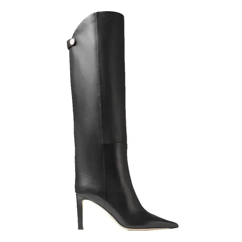 2026  New Slim Fit High-heeled Women's Boots with Fashionable Pointed High Top Sleeves, Stylish Large Women's Boots