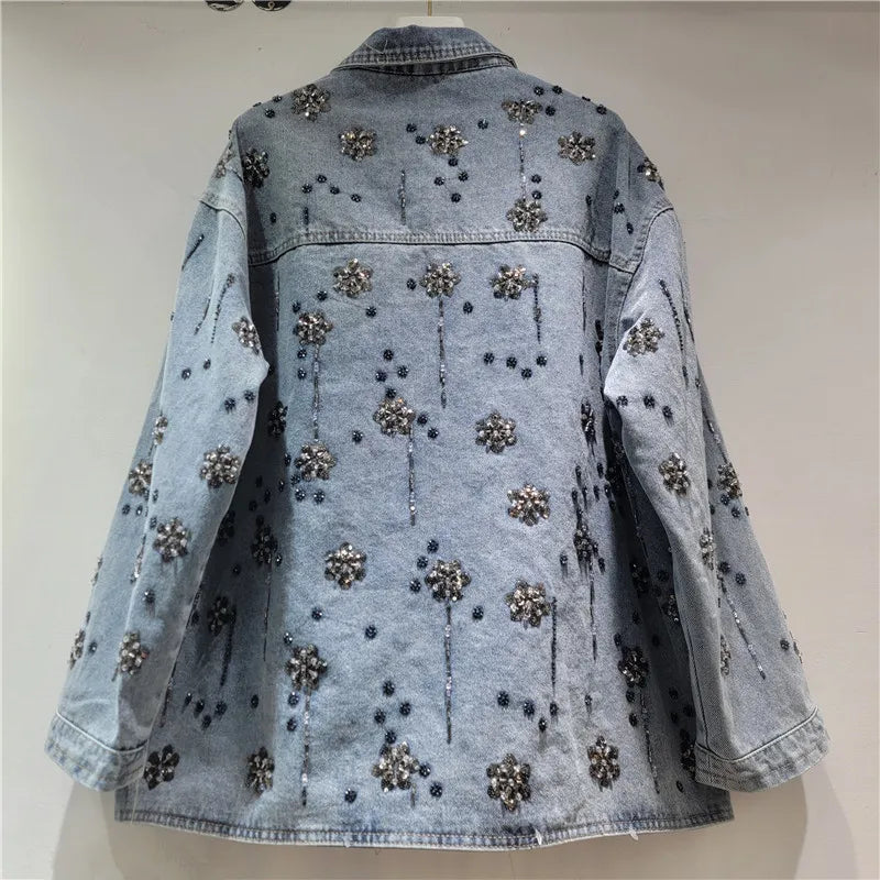 2026  Jeans Jacket Spring New Fashion Heavy Industry Embroidery Beaded Denim Jacket For Women Loose Versatile Coat Female Trendy 11A08709