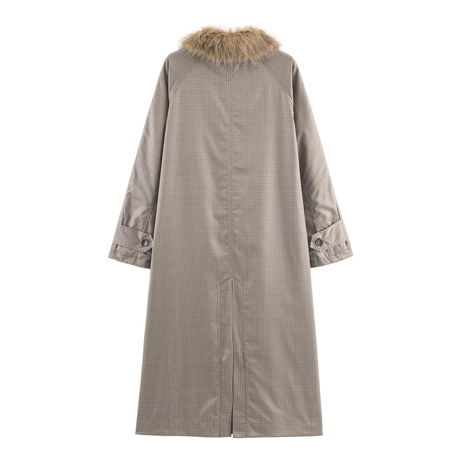 Autumn double-sided British plaid long tall fur collar windbreaker jacket for women with a luxurious autumn and winter feel