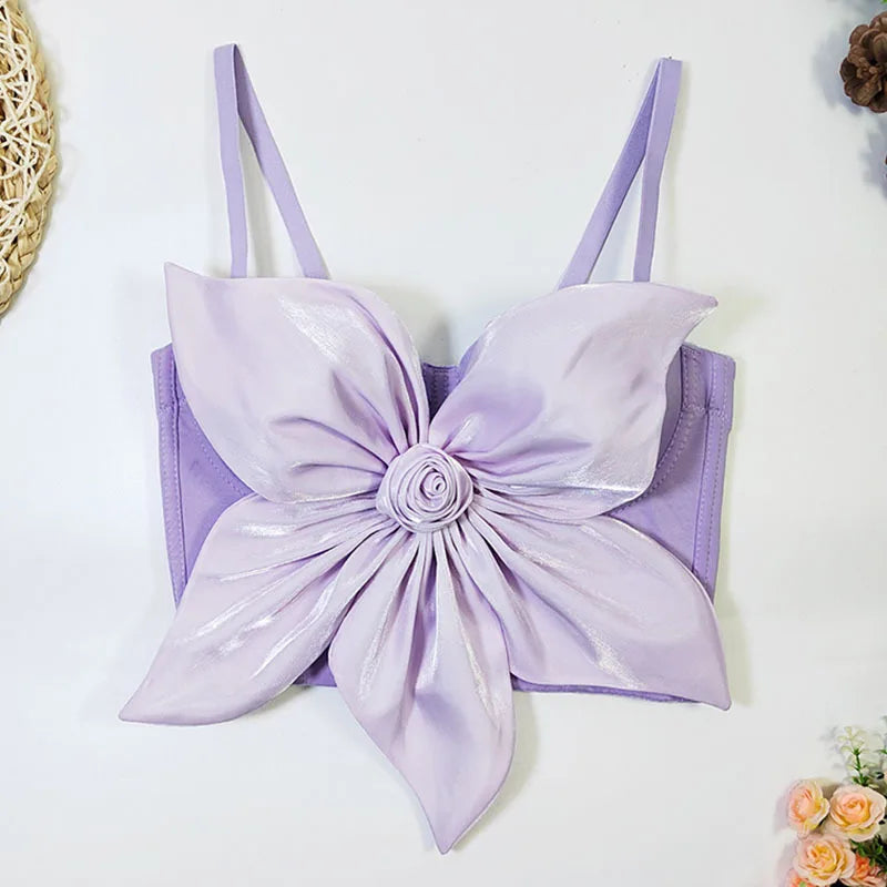 Summer New Fashion Three-dimensional Bow Large Flower Fishbone Camisole For Women Solid Color Tank Tops 11A05166