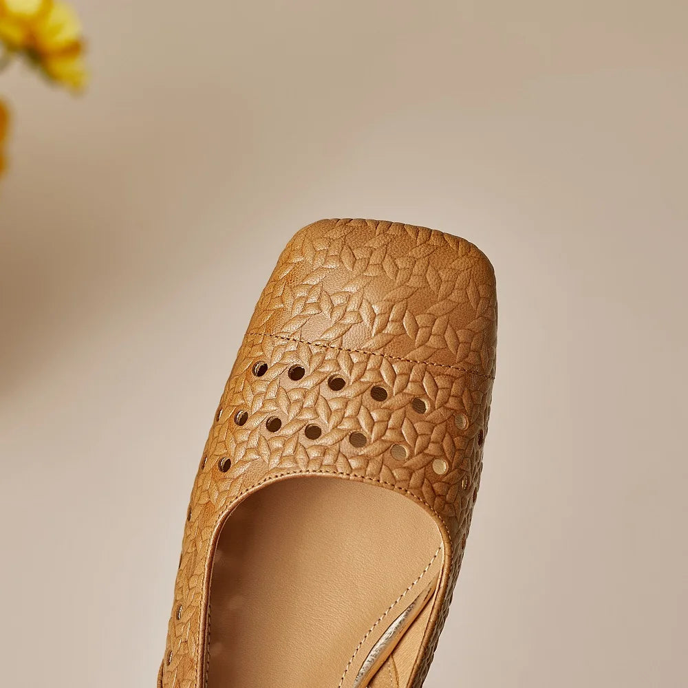 Women Concise Handmade Genuine Leather Square Toe Breathable and comfortable Mid Hells Office Lady Shoes 34-40