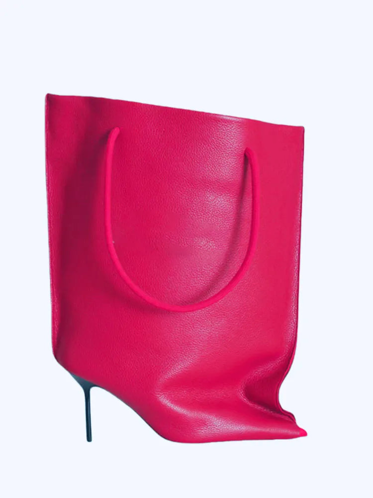 2026 Ladies' Autumn and Winter Pointed Thin High-heeled Women's Boots with Diamond Grid Chain Handbag, Plus Size Women's Short Boots