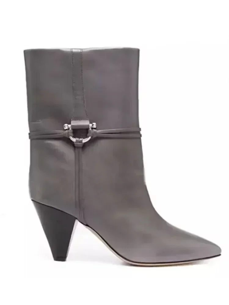 2026 European and American New Pointed Women's Short Boots with Conical High Heels Fashion 34-45 Size Large Women's Long Boots