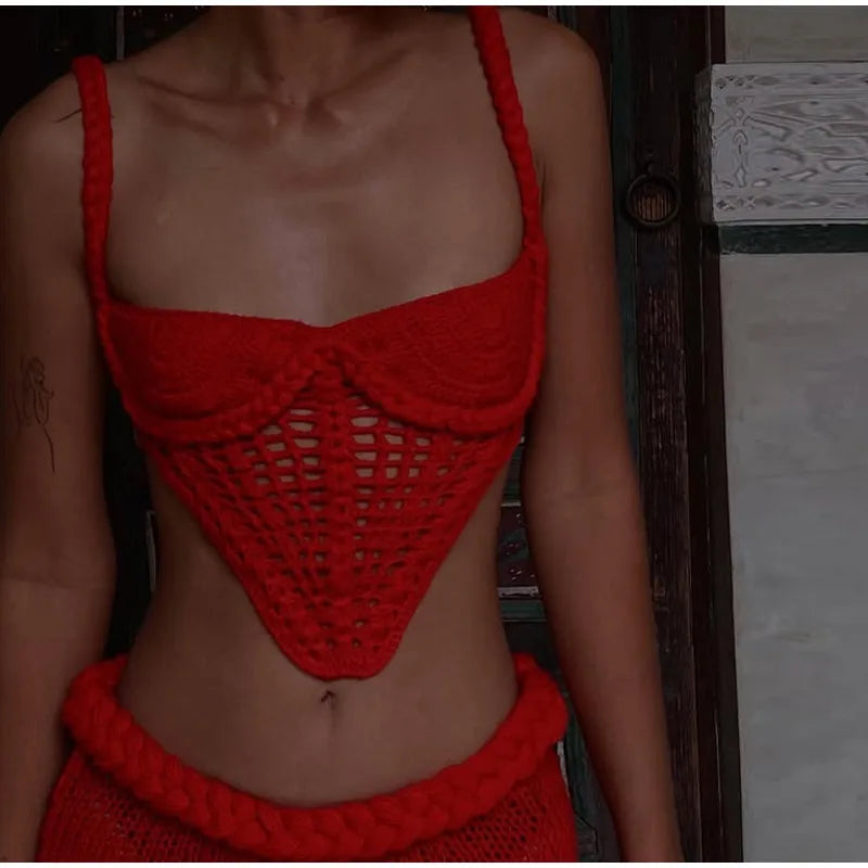 Sexy Knit Crop Top Skirts Set