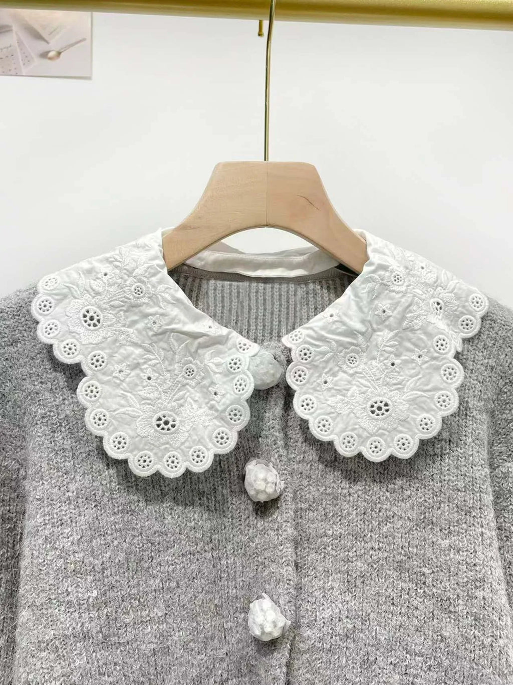 Gray Women's Sweet Knit Cardigan with Embroidered Peter 2026