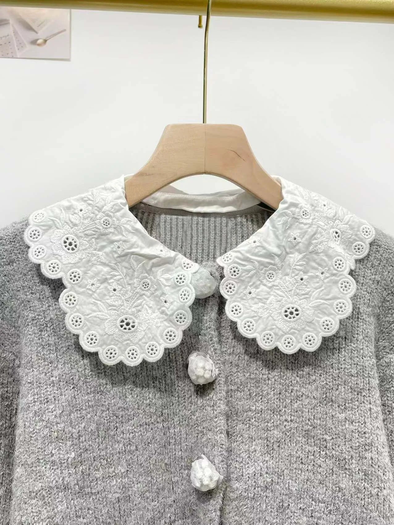 Gray Women's Sweet Knit Cardigan with Embroidered Peter 2026