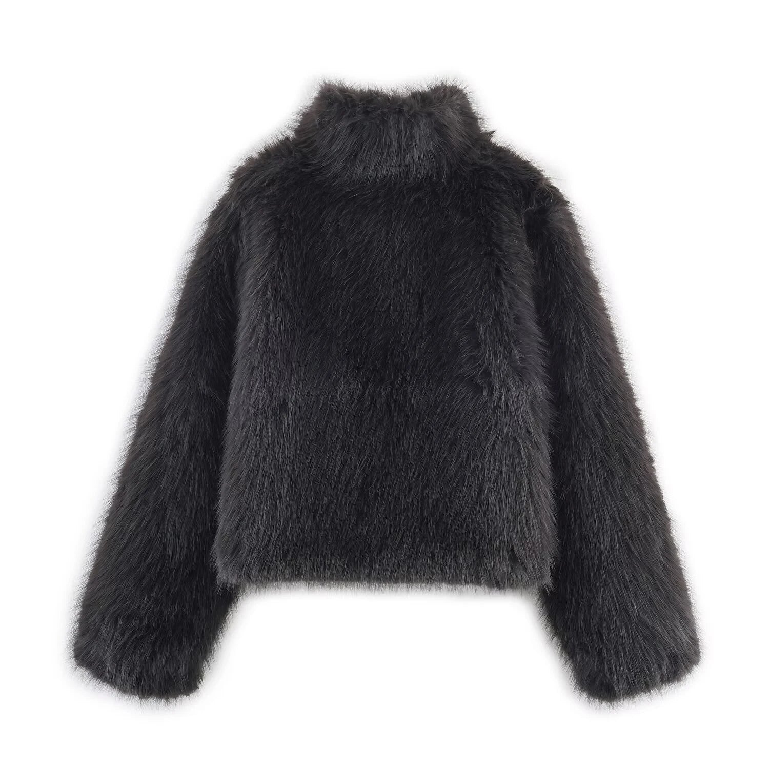 2025 Autumn New Product Women's Stand up Collar Long Sleeve Artificial Fur Effect Short Coat Rope Knot Coat