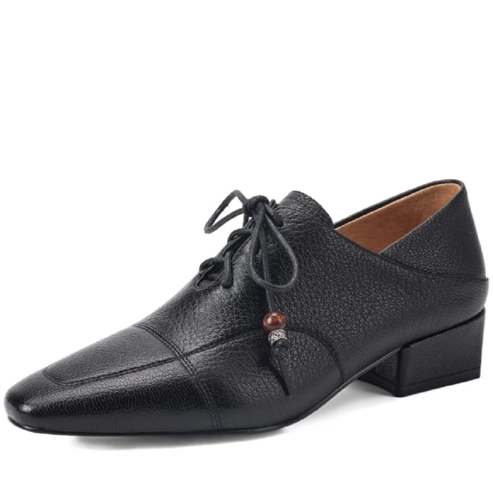 Soft Comfortable Handmade Genuine Leather Casual Shoes For Women Newest Concise Square Toe Lady Footwear 34-40