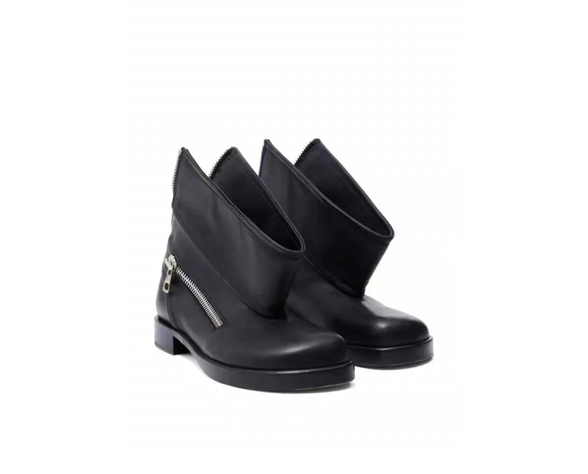 2025 Women's New Ankle Boot Design Zipper Low Heel Flat Bottom Women's Short Boots Motorcycle Boots Spring and Autumn