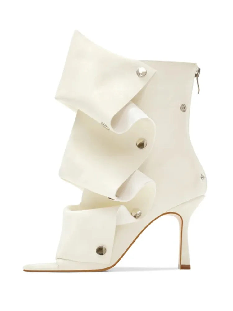 2026 Spring/Summer New Women's Stiletto High Heels Short Boots with Back Zipper Fold Middle Leg Boots Fish Mouth Cool Boots