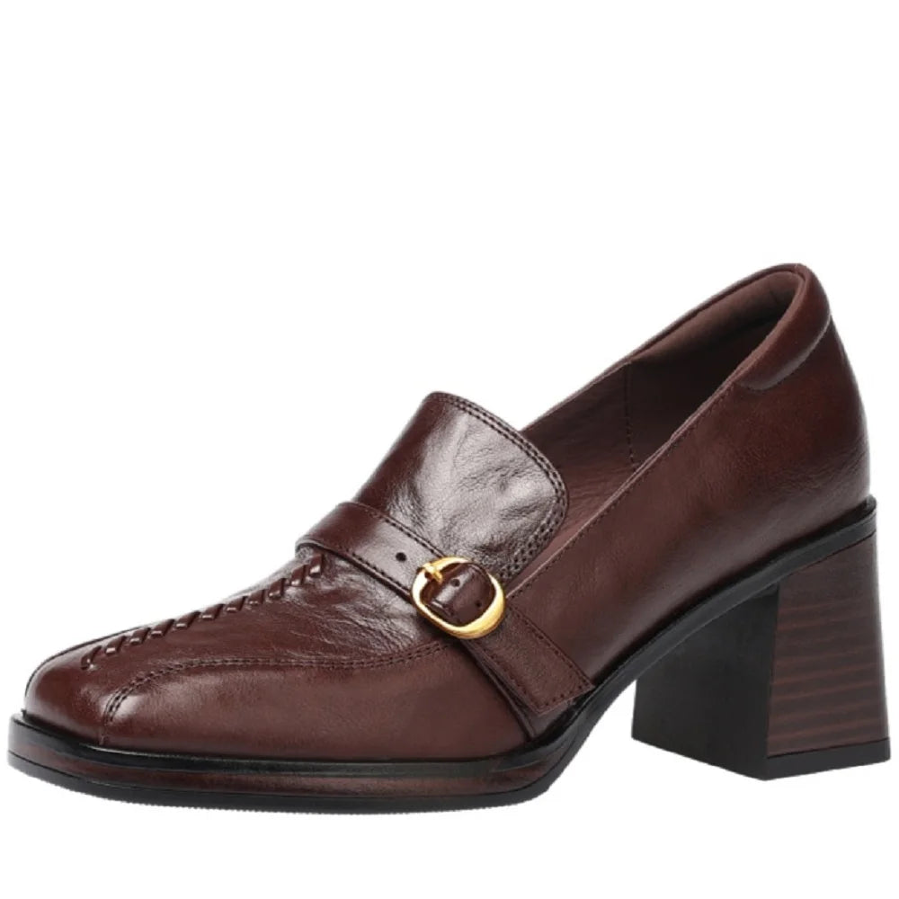 Handmade Genuine Leather Women's Retro Pumps Spring/Autumn Comfortable Shoes for Office or Daily Wear 34-40