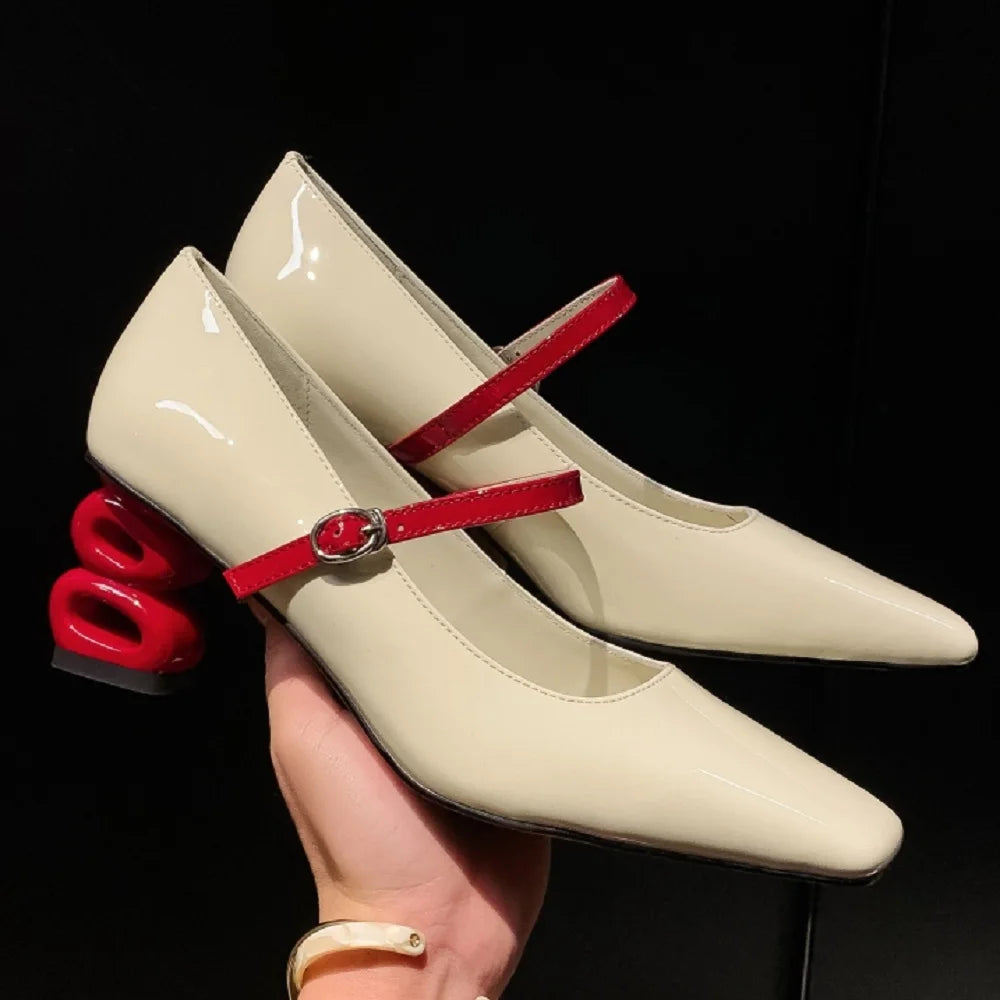 Mixed Color Design Brand Handmade Genuine Leather Mary Jane Women Elegant Dress Comfort Square Toe Buckle 33-40