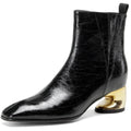 Autumn/Winter New Handmade Genuine Leather Mid Heels Women's Short Boots Square Head Side Zipper Ankle Boots