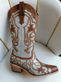 Onlymaker Women Glitter Rivet Pull-on Knee High Western Boots Big Size US15 Sparkly  Cowgirl Boots