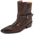 New Quality Women Handmade Genuine Leather Mid Heels Ankle Boots Sexy Square Toe Western Female High Boots 34-40