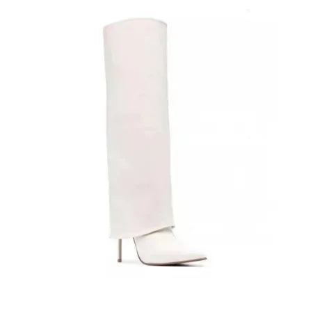 Autumn and Winter New Women's Knee High Leather Boots, Pointed Thin High-heeled Skirt Boots, Black Plus Size Long Boots