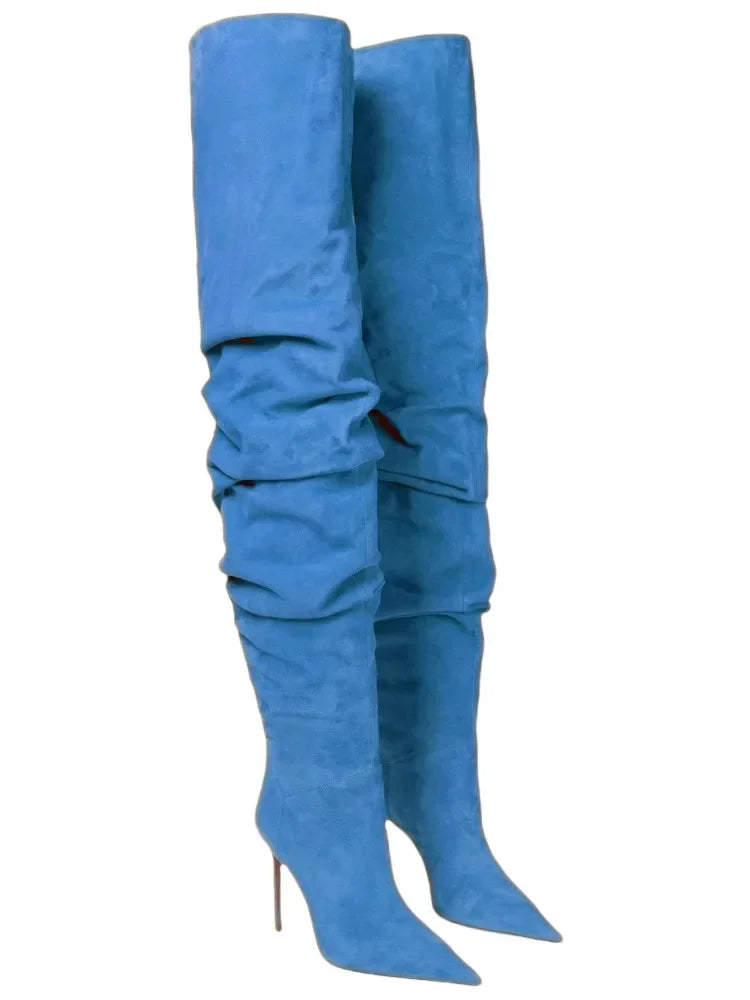 Fashion Pointed High Heels Thigh Boots Autumn and Winter Sexy Over The Knee Suede Women's Pile Boots
