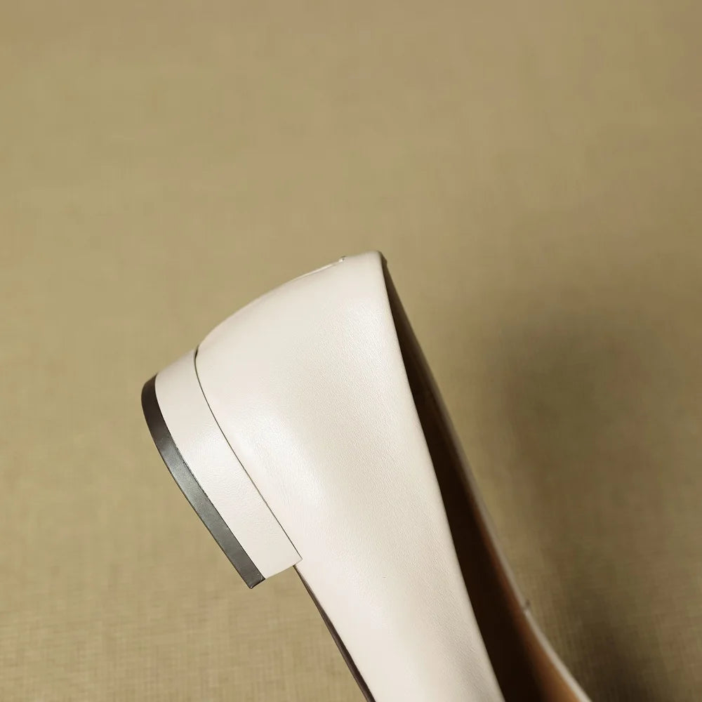 Handmade Genuine Leather Pointed Toe Low Heels Street Wear Slip On Butterfly-knot Decoration Sweet Girl 34-40