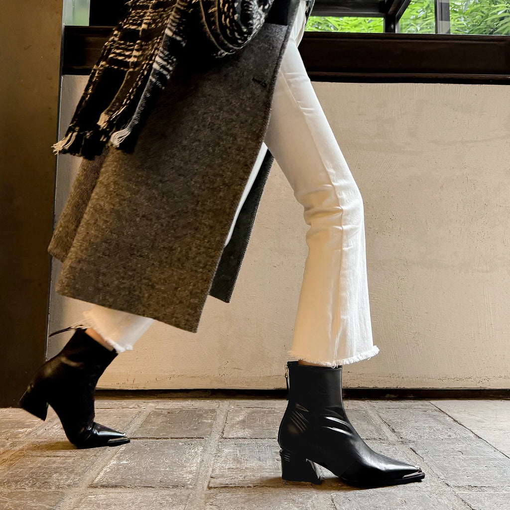 New Style Handmade Genuine Leather Pointed Toe Ankle Boot Slimming Stylish Casual High Heel Bestseller 33-40