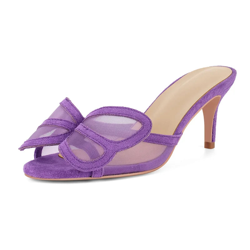 Women Peep Toe  Mules Faux Suede Kitten Heel Slip On Mules Sandals