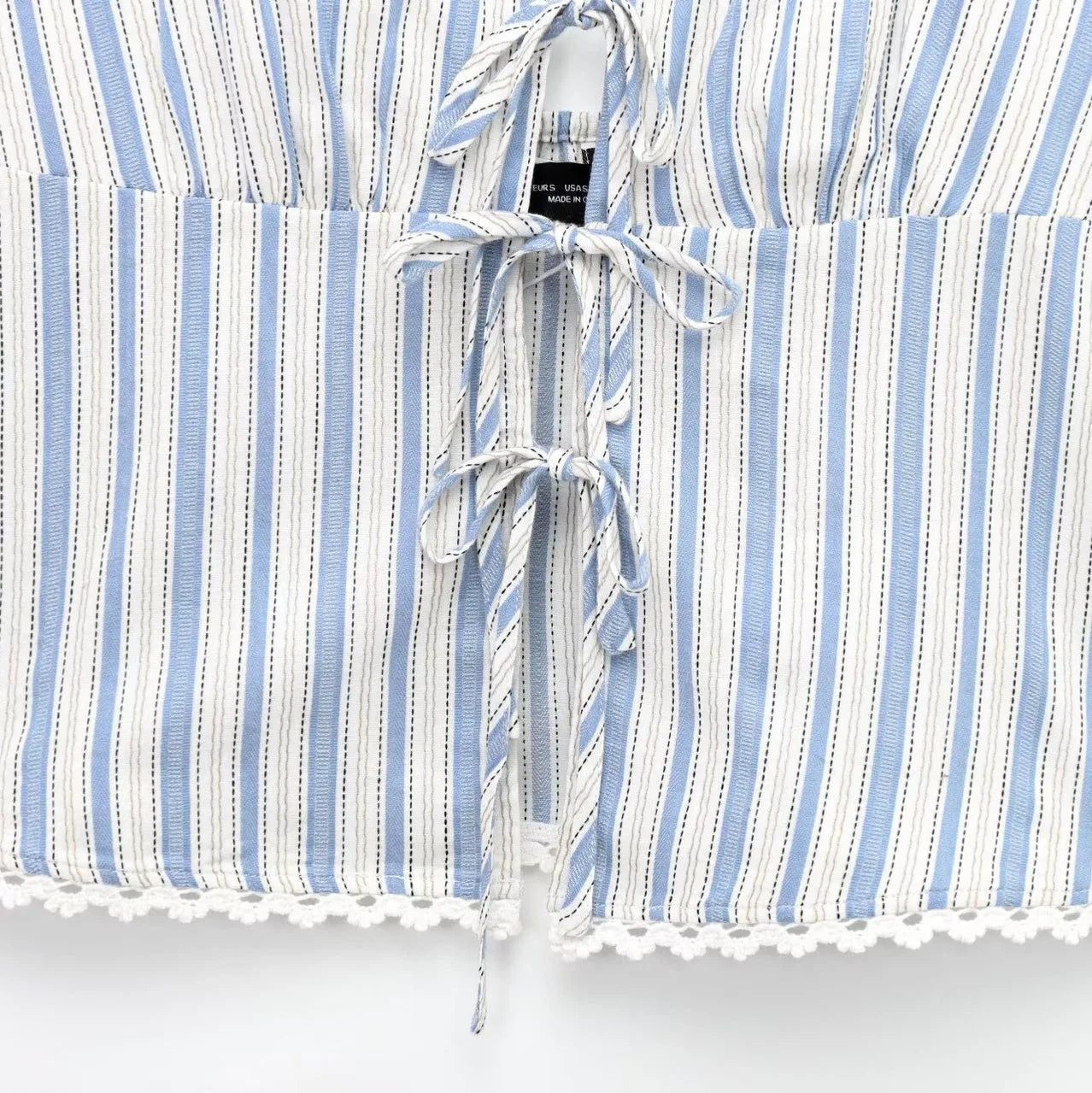 Women's Summer Lace Up V Neck Sleeveless Stripe Tank Top Lady High Street Holiday Sexy Halter Neck Short Camis Top