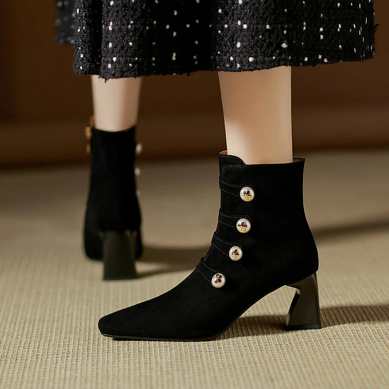 Handmade Genuine Leather Soft comfortable Style Women Pointed Toe Ankle Boots 6.5cm Heel Zip Party Shoes 33-40