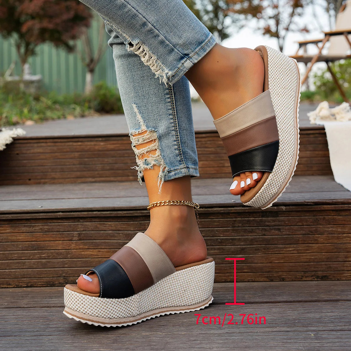 2026 Summer Fashion PU Platform Sandals Plus Size 36-43 Shoes for Women Slip on Sandalias