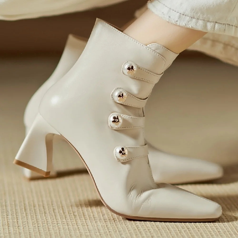 Handmade Genuine Leather Soft comfortable Style Women Pointed Toe Ankle Boots 6.5cm Heel Zip Party Shoes 33-40