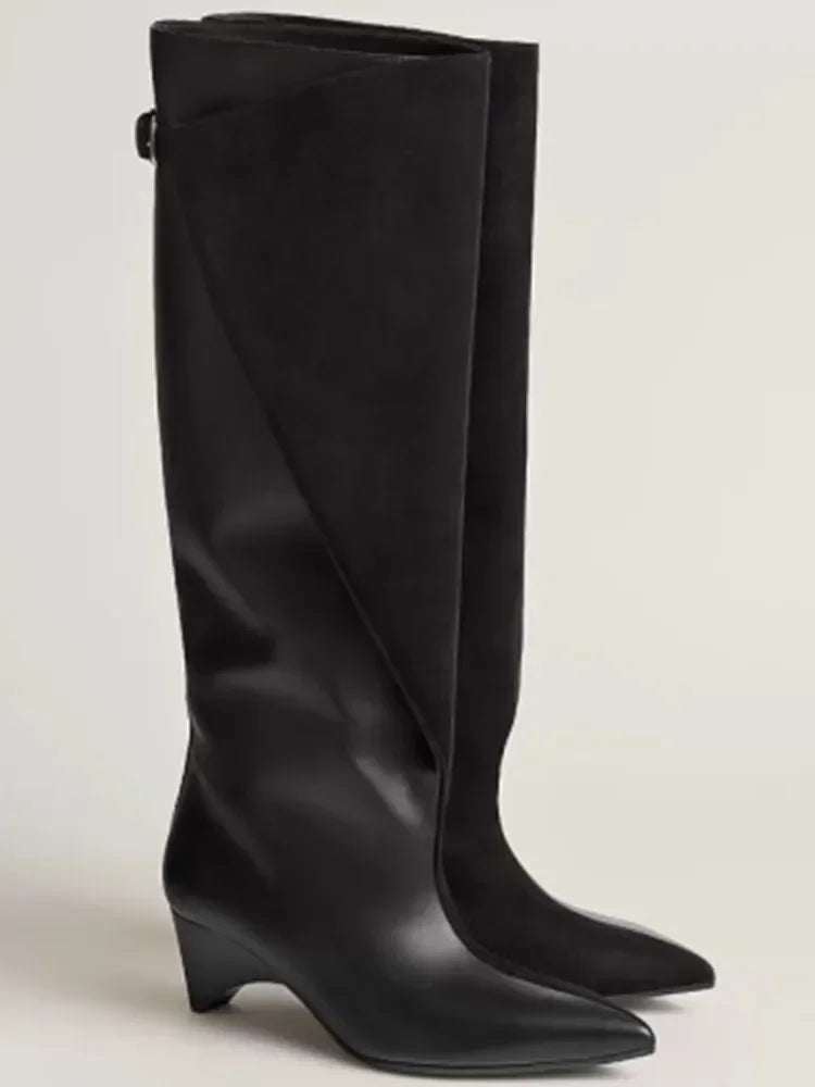 2026 Autumn and Winter Women's Fashionable Knee High Boots, Pointed and Thick High-heeled Knight Boots 34-43 Mid Length Boots
