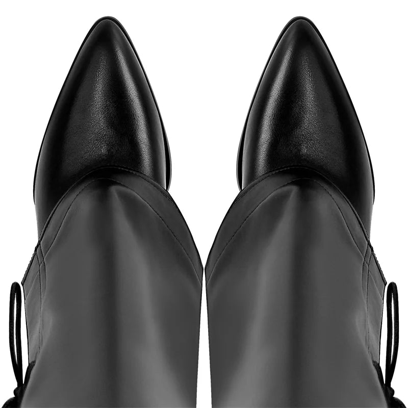 Onlymaker Women Wedge Boots Fold Knee High Heel Black Matte Big Size Female Boots