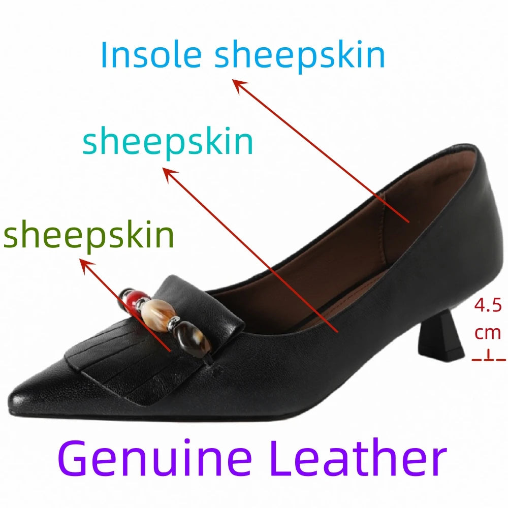 Handmade Genuine Leather New Classic Retro Style Pointy Toe Design Women's Single Shoes Comfortable 34-40
