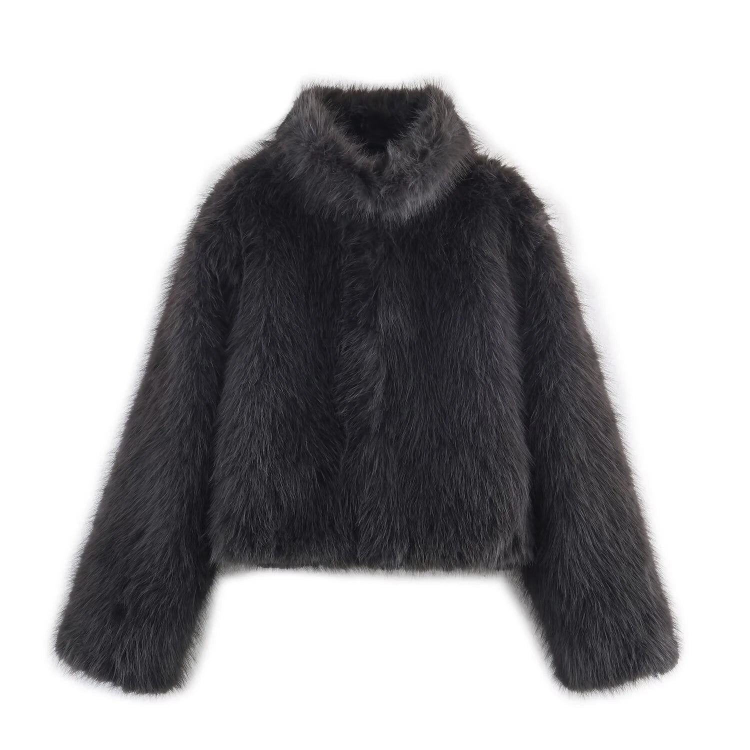 2025 Autumn New Product Women's Stand up Collar Long Sleeve Artificial Fur Effect Short Coat Rope Knot Coat