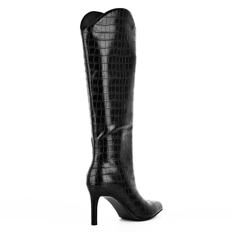 Onlymaker Women Pointed Slip-on Stiletto Stretch Knee-high Boots Dressy Fashion Sexy Party Winter Boots
