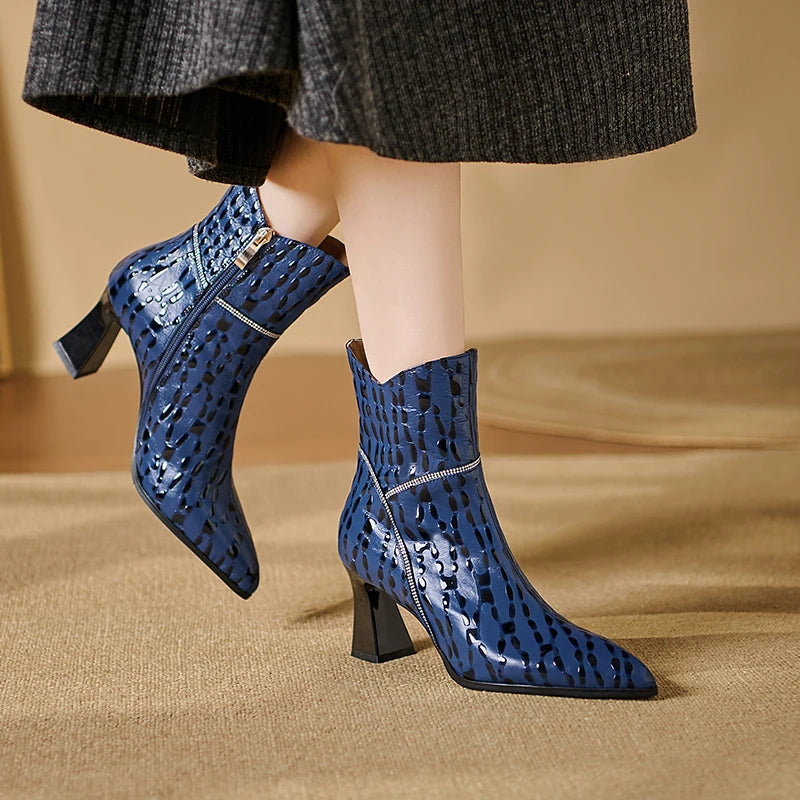 New Autumn Winter Warm Handmade Genuine Leather Shoes High Heels Pointed toe Dress Party Female Ankle Boots 34-40