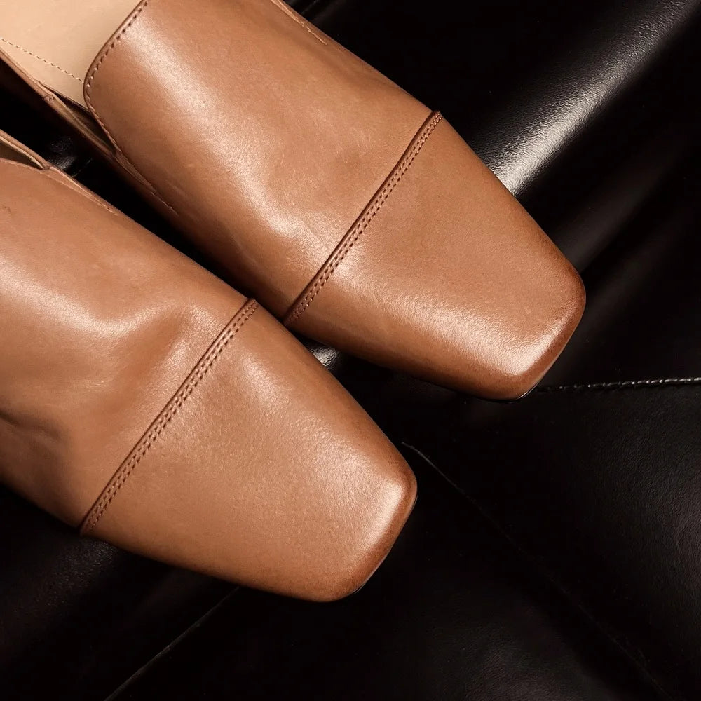 Women's Handmade Genuine Leather Soft and comfortable Shoes Chunky Mid Heel Large Retro Single Shoes 34-40