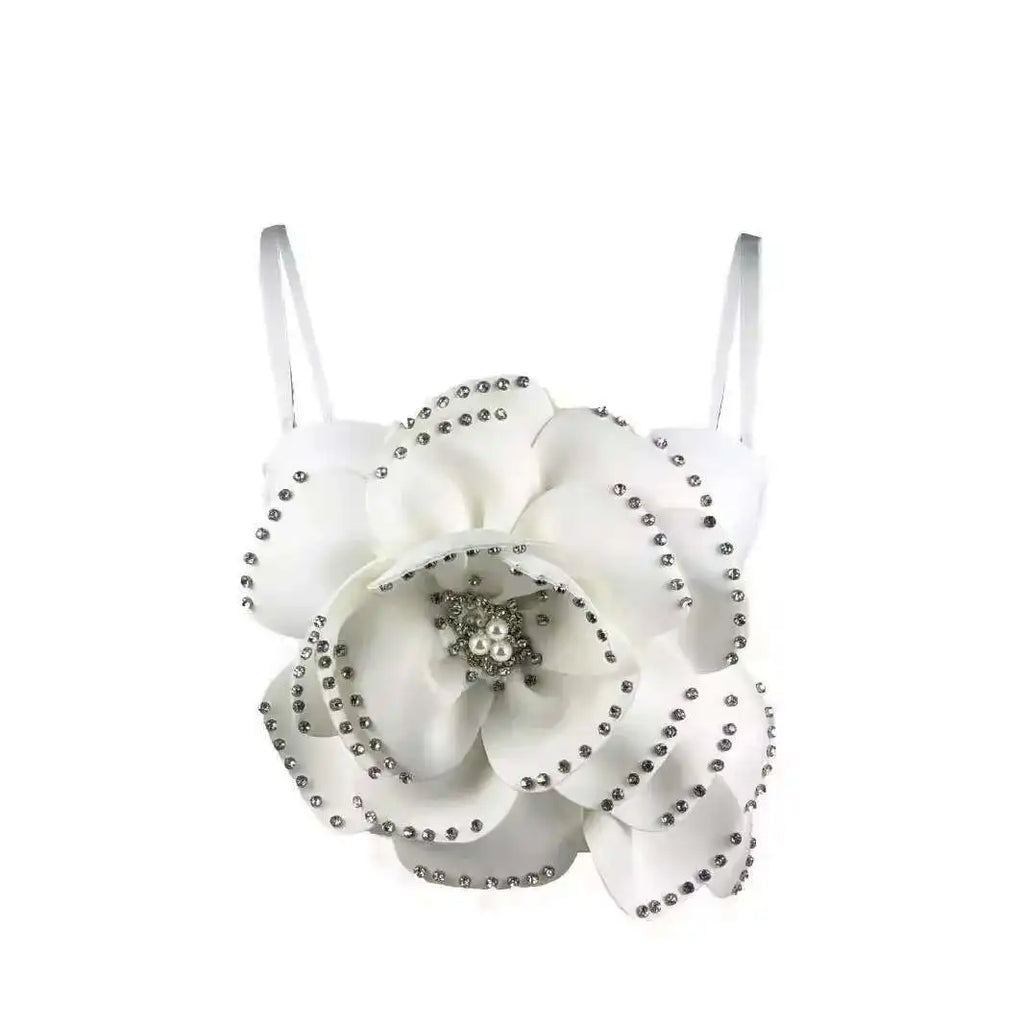 Women's Fashion High End Big Flower Bead Sweet Camisole Trendy Solid Color Sling Female 2025 Spring New Items 11A02254