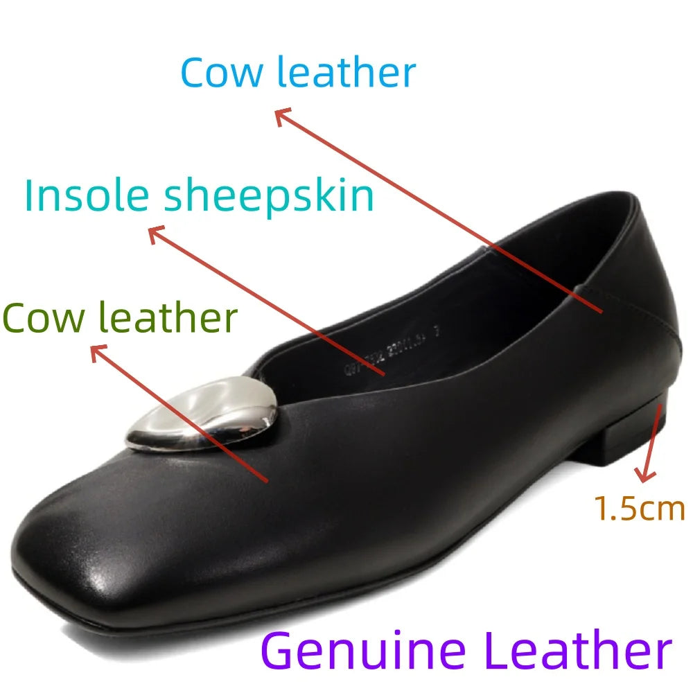 Handmade Genuine Leather Metal Low Hells Bottom Single Shoes for Women Spring Wedding New Soft Bottom Ultra Shoes