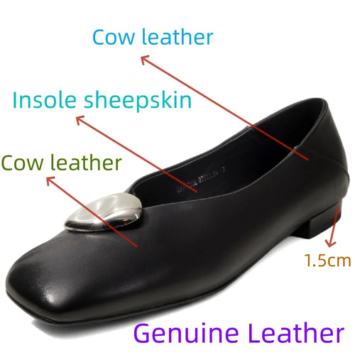 Handmade Genuine Leather Metal Low Hells Bottom Single Shoes for Women Spring Wedding New Soft Bottom Ultra Shoes