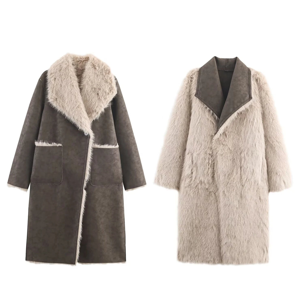 European and American style autumn new style loose double-sided double-sided wearing artificial fur effect coat jacket