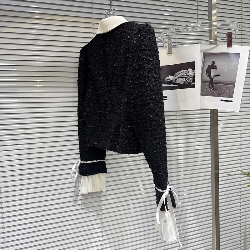 2026 Autumn New Fashion Style Contrast Color Collar Tie Sleeve Short Jacket For Women Shorts Tweed Shorts Female 11A06638