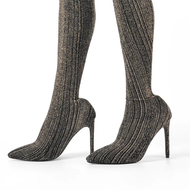 Onlymaker Women Stretch Over The Knee Stockings Boots Thin High Heel  Over The Knee Elastic Slim Pantyhose Sexy Boots