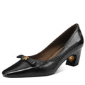 Handmade Genuine Leather Size 33-43 Women Soft and comfortable Square Toe Mid Heels Career&Office Shoes